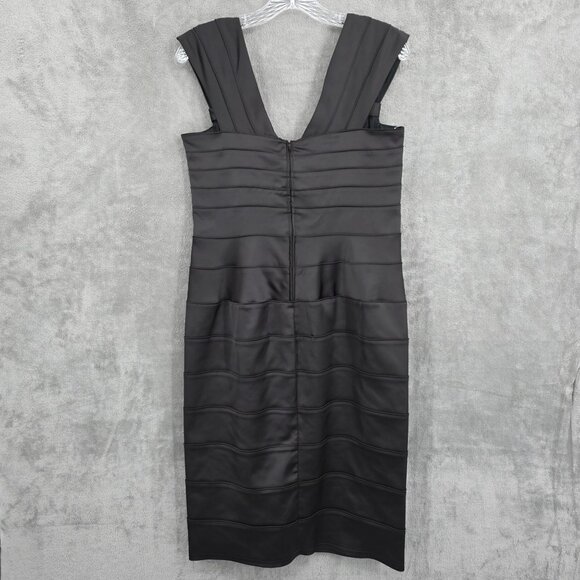 Tadashi Shoji Cocktail Sheath Dress 10 Black Beaded Lace Sweetheart Satin New - Picture 12 of 15